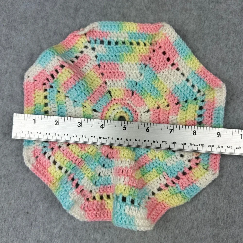 Vintage Handmade Crochet Doily Set 4pc Pastel Multi Color White Round Octagon